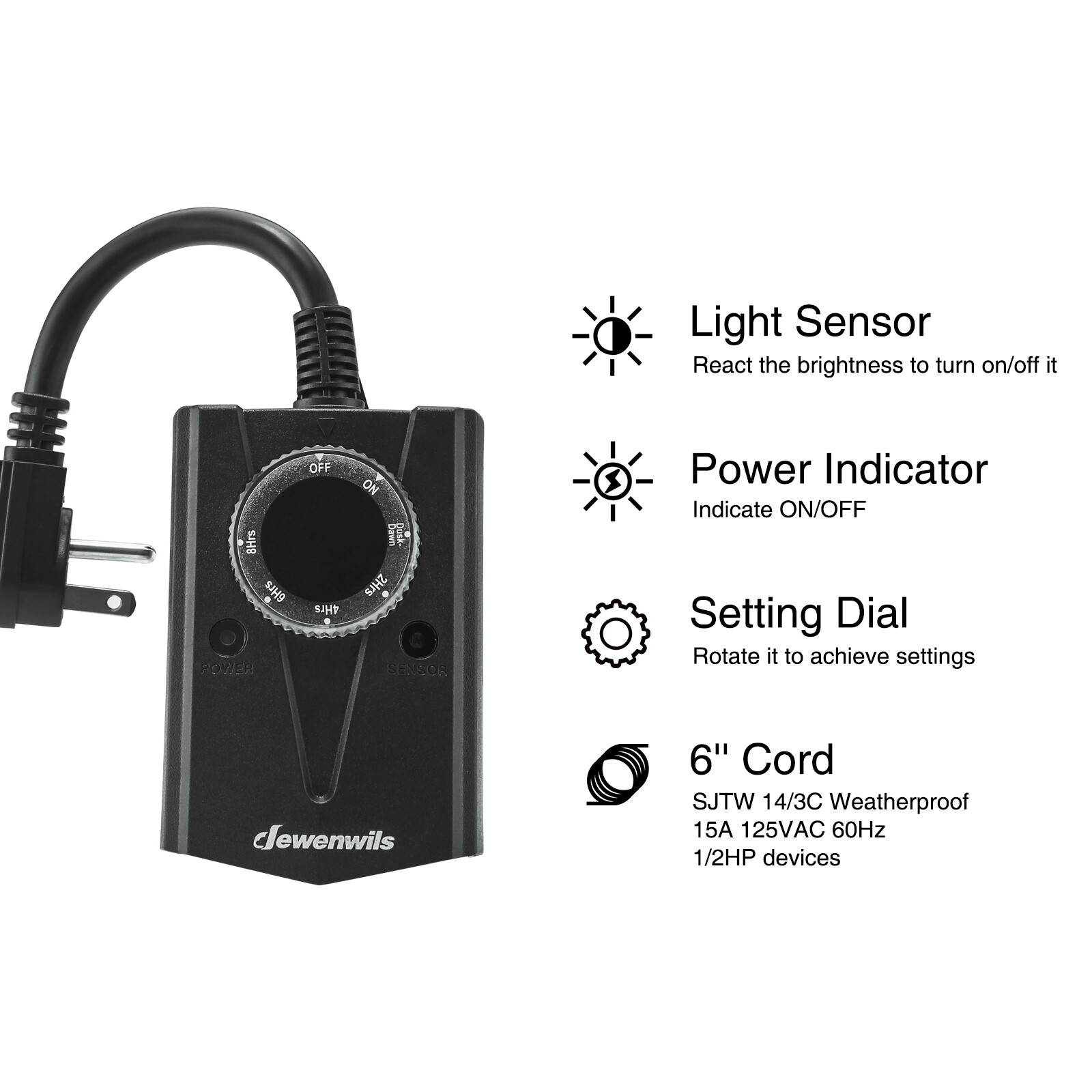 DEWENWILS Outdoor Timer Switch,Timer Outlet, Timer for Lights, Timer Switch 120V