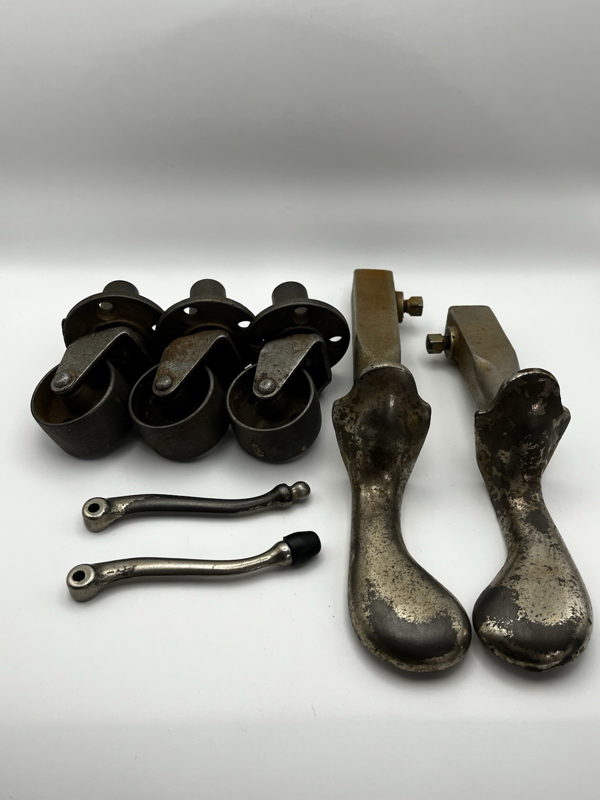 Vintage Upright Piano Pedals Rods Casters Cast Iron Lot Restoration Repair Parts