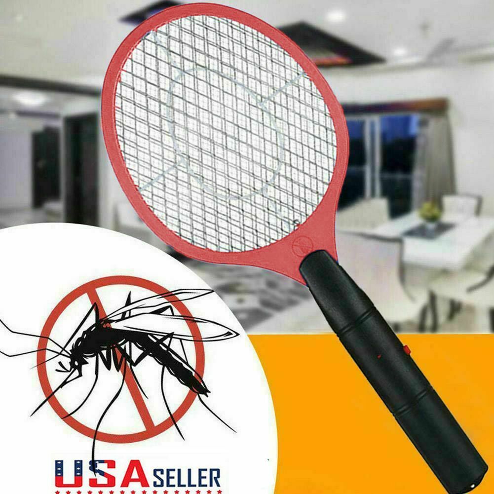 Red Handheld Electric Fly Swatter Mosquito Racket Bug Zapper Insect Killer
