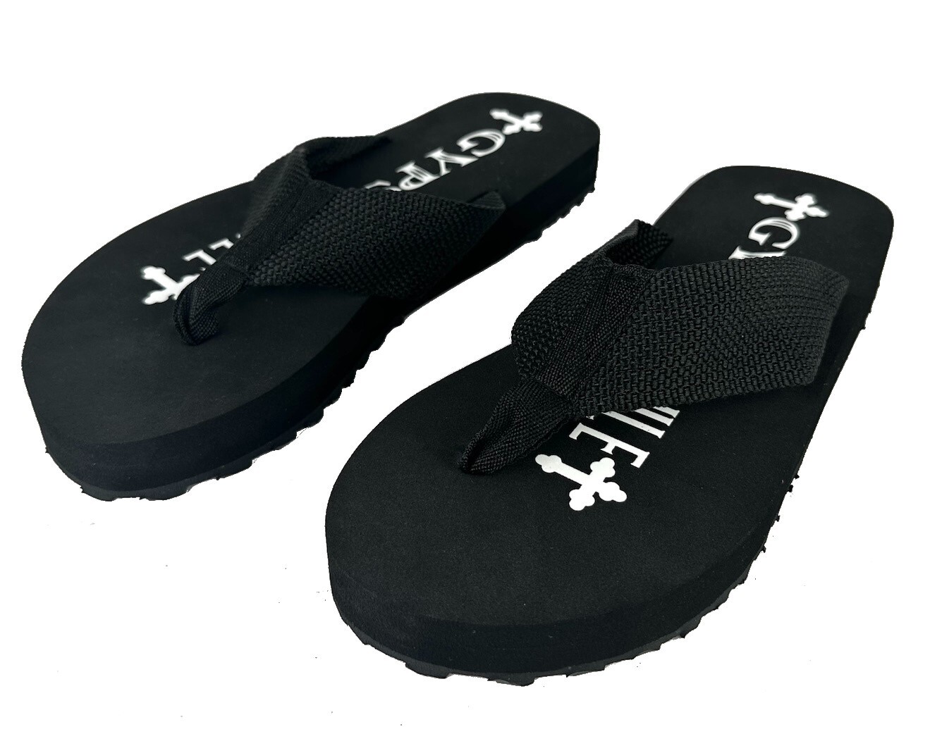 Gypsy Soule - 1" FLATS Traction Outsole Flip Flops Comfort Thong Sandals -BLACK