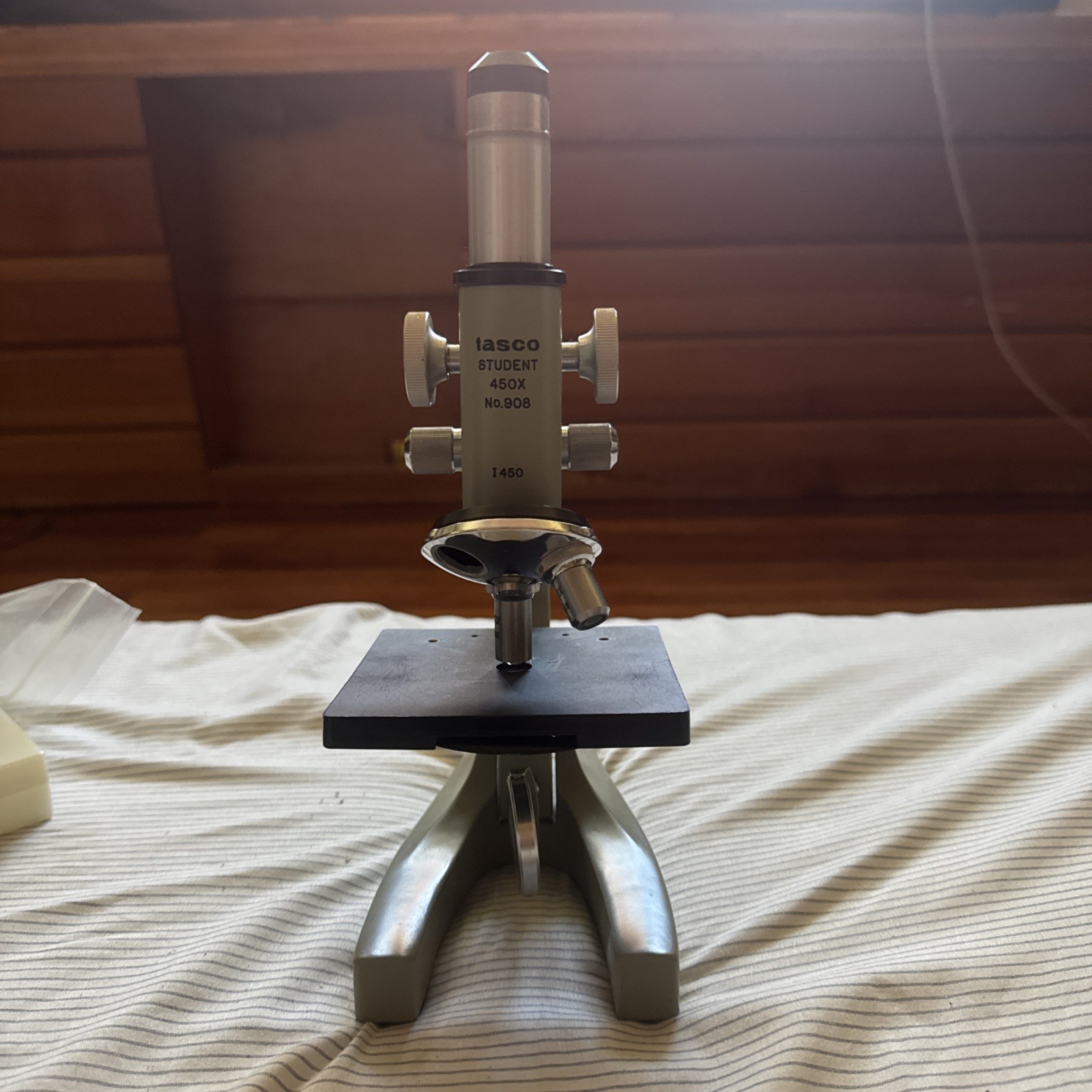 Vintage Tasco Student 450x Microscope w/Wood Carrying Case