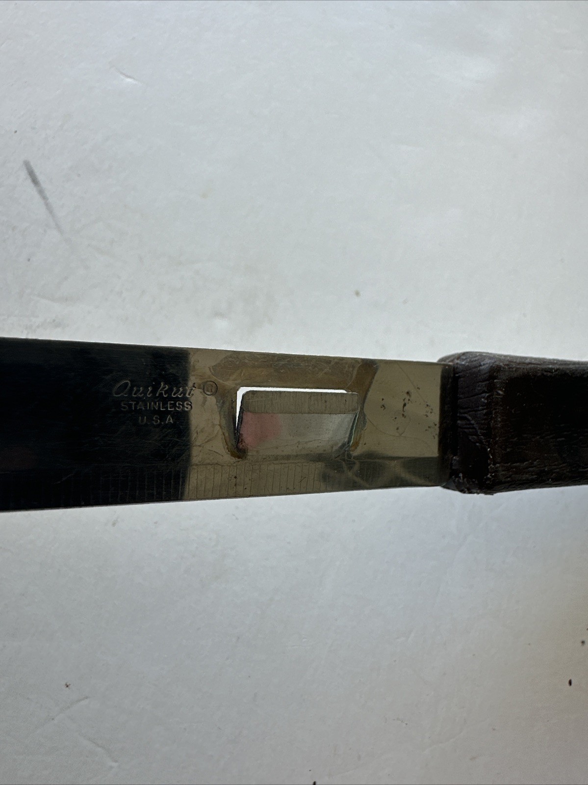 Vintage QUIKUT Knife Stainless USA Kitchen Fork Tip Brown Handle Cutter On Side