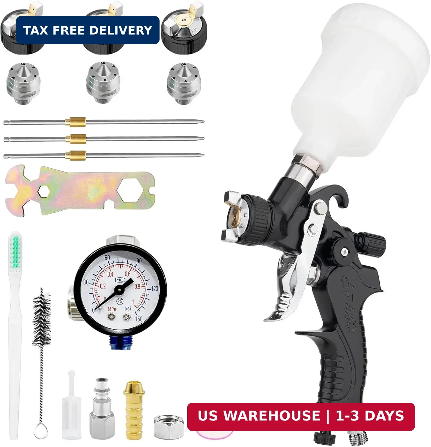 Mini HVLP Spray Gun with 0.5/0.8/1.0 mm Nozzles & 125cc Cup, Automotive Paint Gu