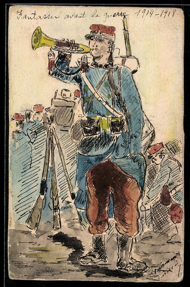 Hand Drawing French Soldier in Uniform 1914-1918, 1949