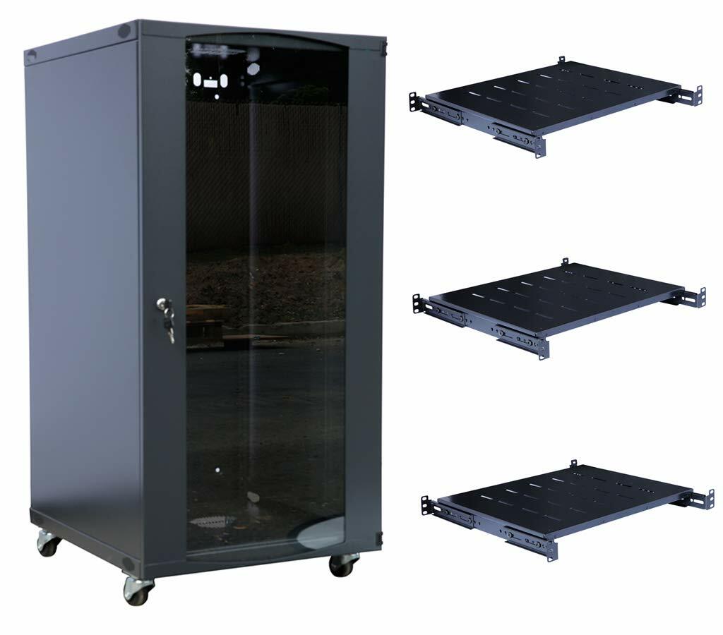 15U Wall Mount Network Server Cabinet Enclosure Glass Door Lock 22.75" Depth