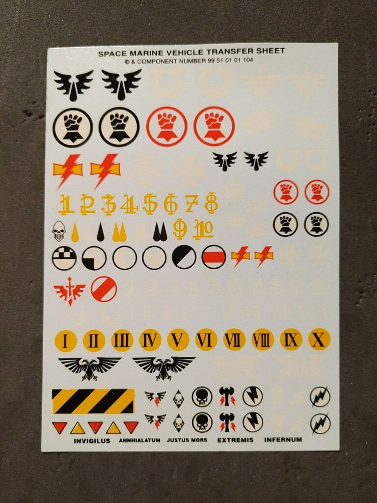 Warhammer 40K Bits- Space Marines vehicle Transfers / Decals Sheet