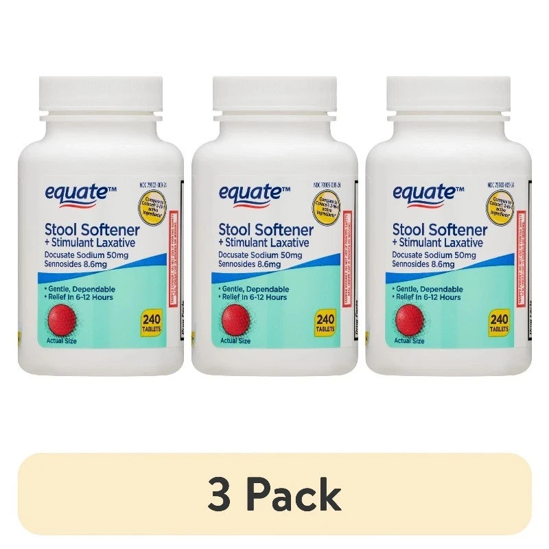 (3 pack) Equate Stool Softener Plus Stimulant Laxative Tablets, 240 Count