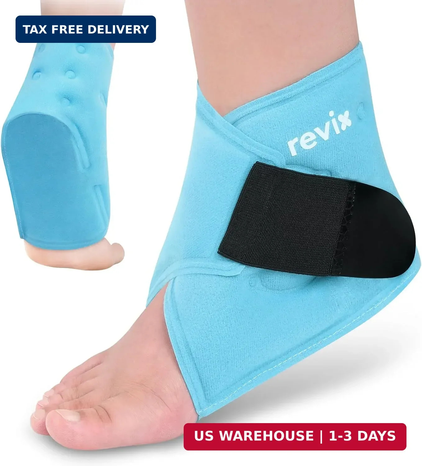 REVIX Ankle Ice Pack Wrap for Plantar Fasciitis & Foot Pain Relief, Reusable Gel