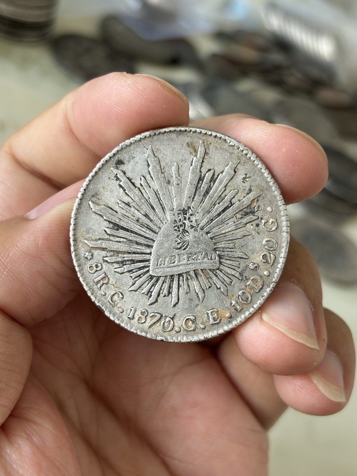 1870 C CE Mexico 8 Reales Silver Coin Chopmarked