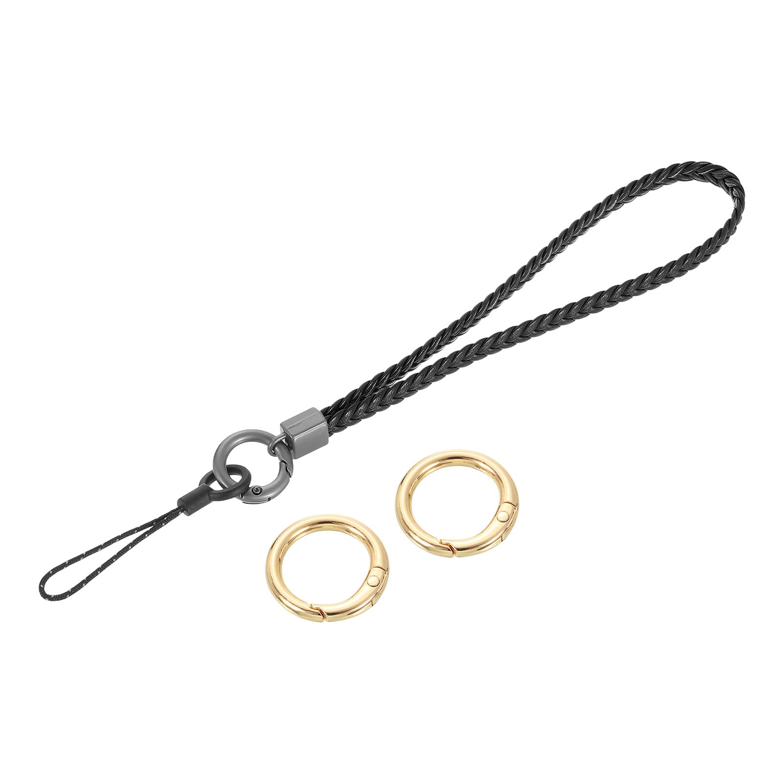 Woven Wristlet Lanyard, 5.5" Leather Handmade Keychain Strap, Black