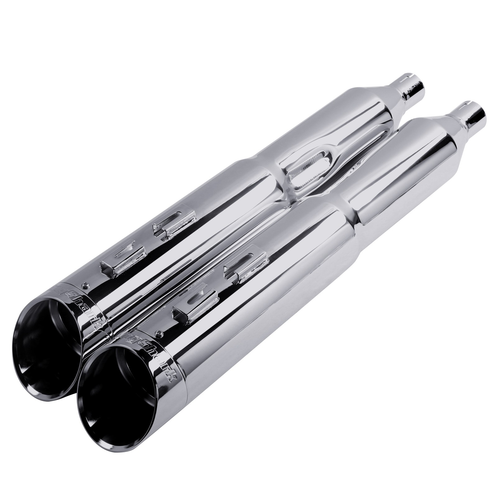 RingShark Stepped Slip-on Mufflers for Harley Touring 1995-2016, Chrome end cap