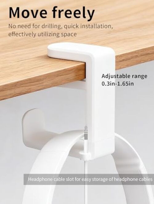 Headphone Hook，Headphone Stand，PC Gaming Headset Holder for Desk，Headset White
