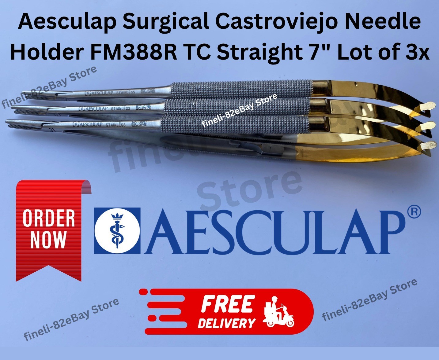 Aesculap Castroviejo Needle Holder FM388R TC Straight 7" Lot of 3x