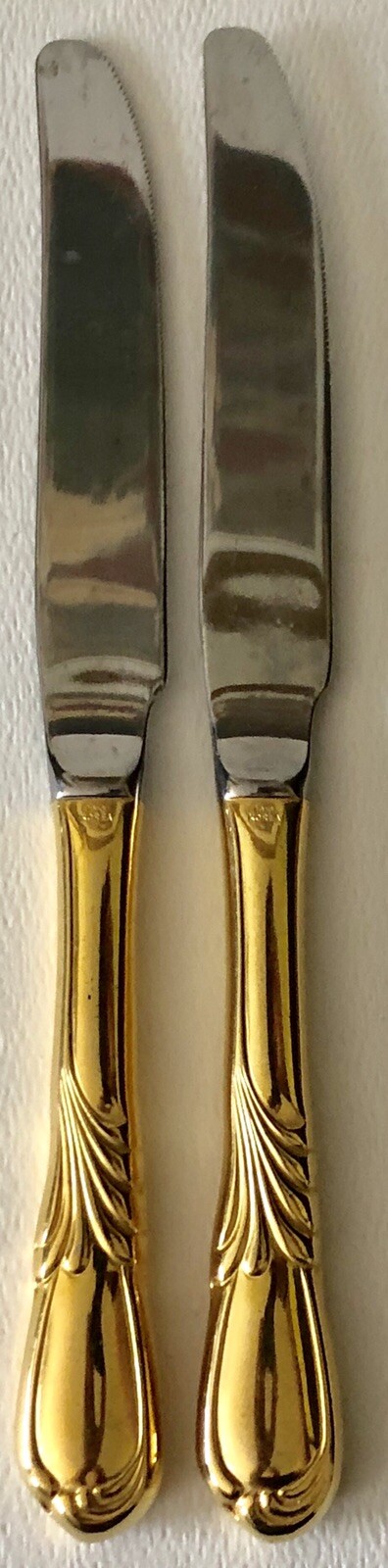 RETRONEU LINDA Dinner Knife Knives x2 Set GOLD Electroplate Stainless Flatware