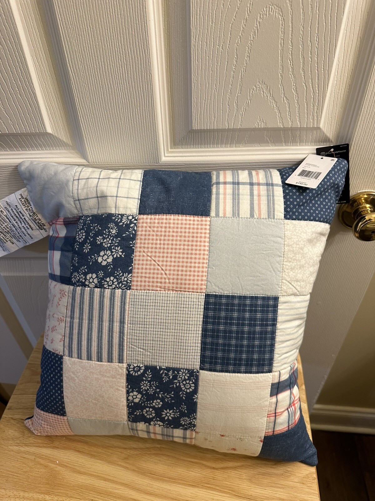 NWT Lauren Ralph Lauren Cosima Patchwork Blue Decorative Throw Pillow $140