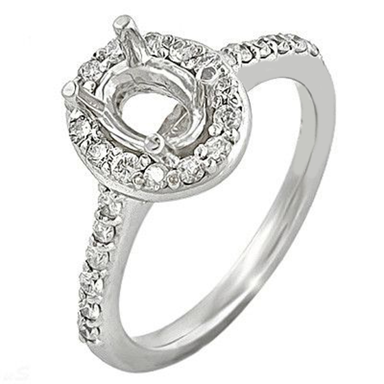 Semi Mount Ring Setting 7x5mm Oval 925 Sterling Silver with Natural Zircon