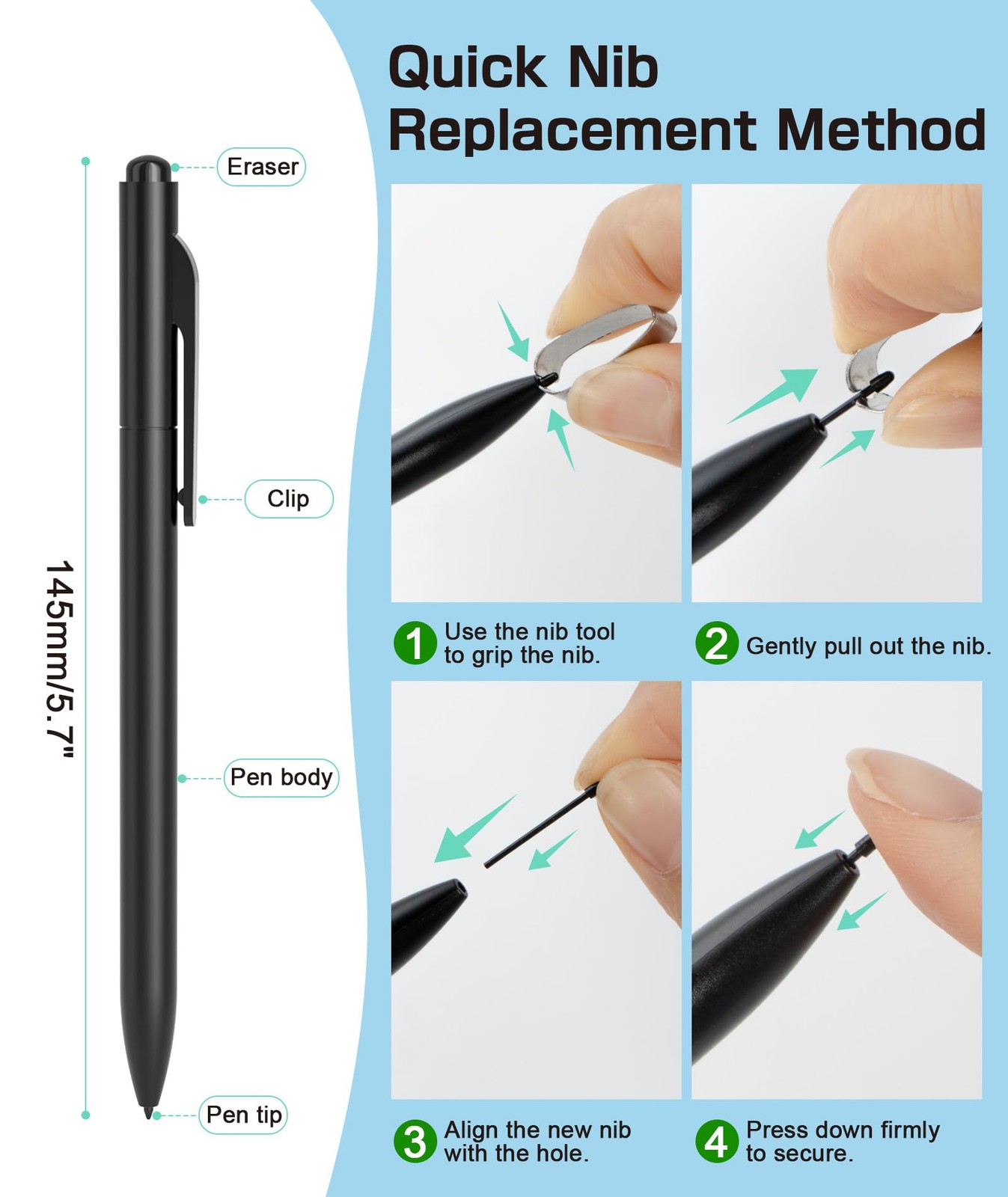 Pen for Remarkable 2, Non-Magnetic Stylus with Eraser, 5 Tips