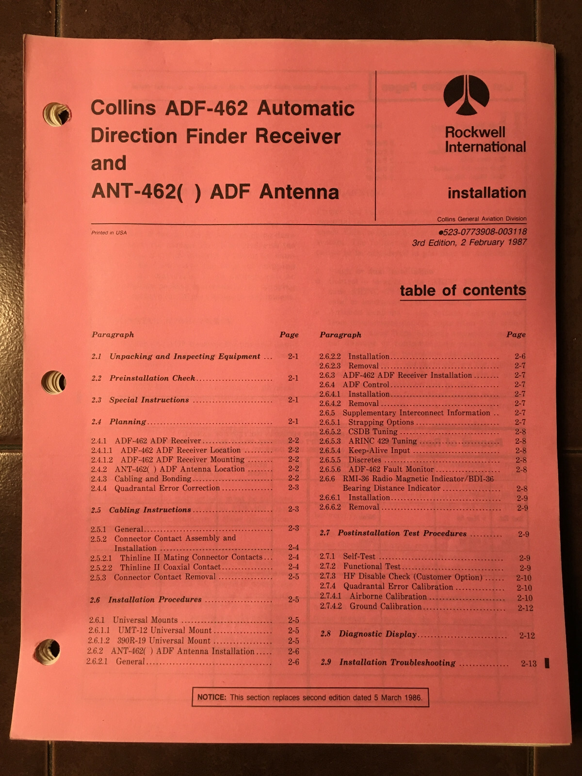Collins ADF 462 & ANT-462 install manual