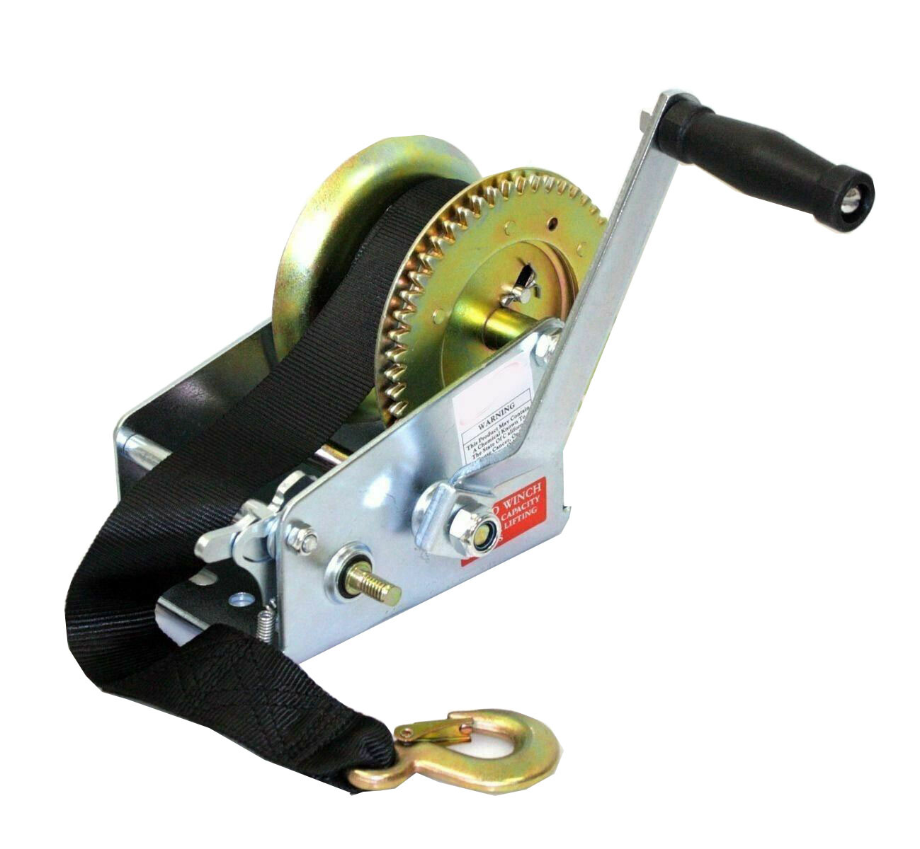 2500lbs Dual Strap Gear Hand Winch Hand Crank Nylon Gear Winch ATV Boat Trailer