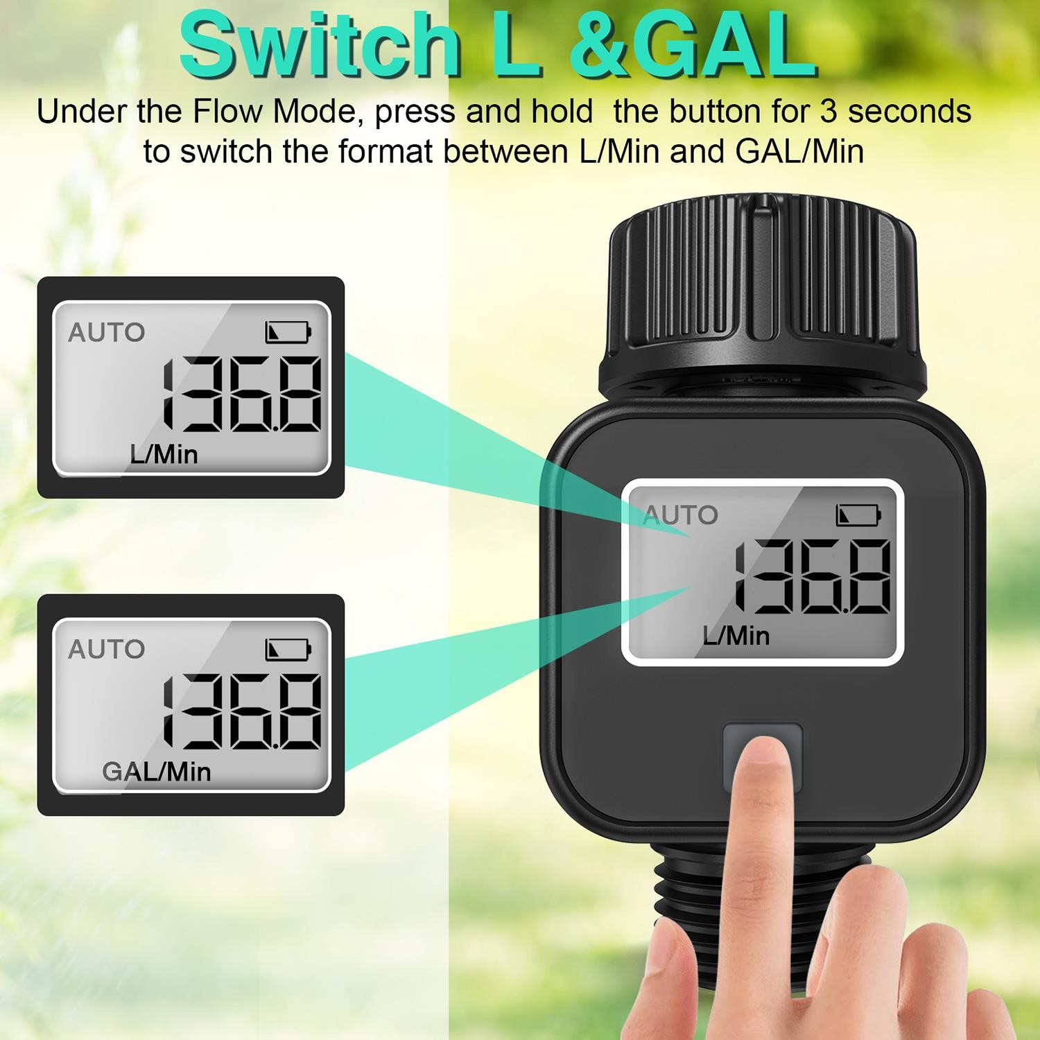 1pc Indoor Outdoor Water Flowing Meter 3/4in Hose High Accuracy IPX5 Waterproof