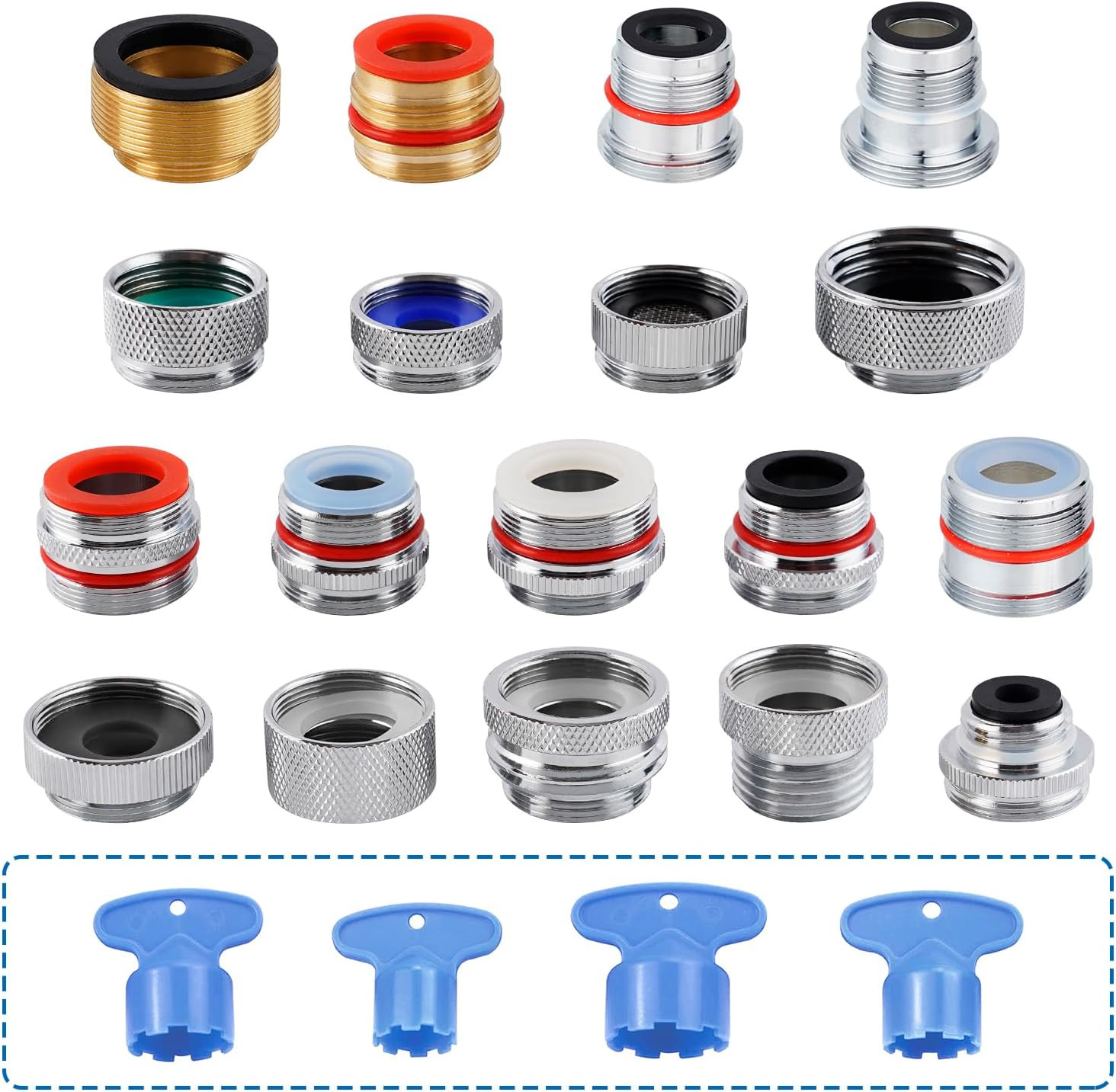 18-PCS Brass Faucet Adapter Kit, Metal Kitchen Sink Faucet Aerator Adapters | Ma