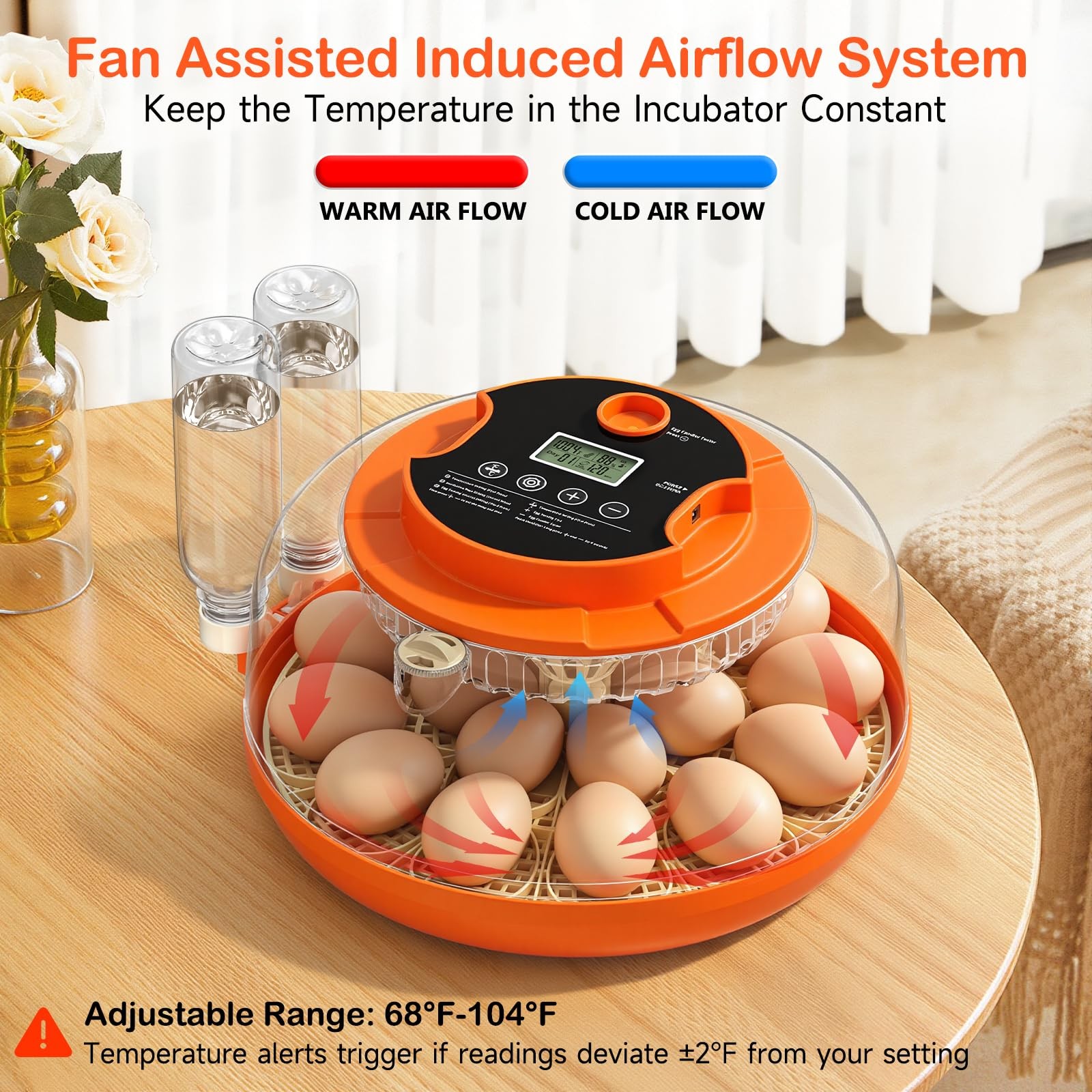18 Egg Incubators for Hatching Eggs, Automatic Turning and 18H, Orange