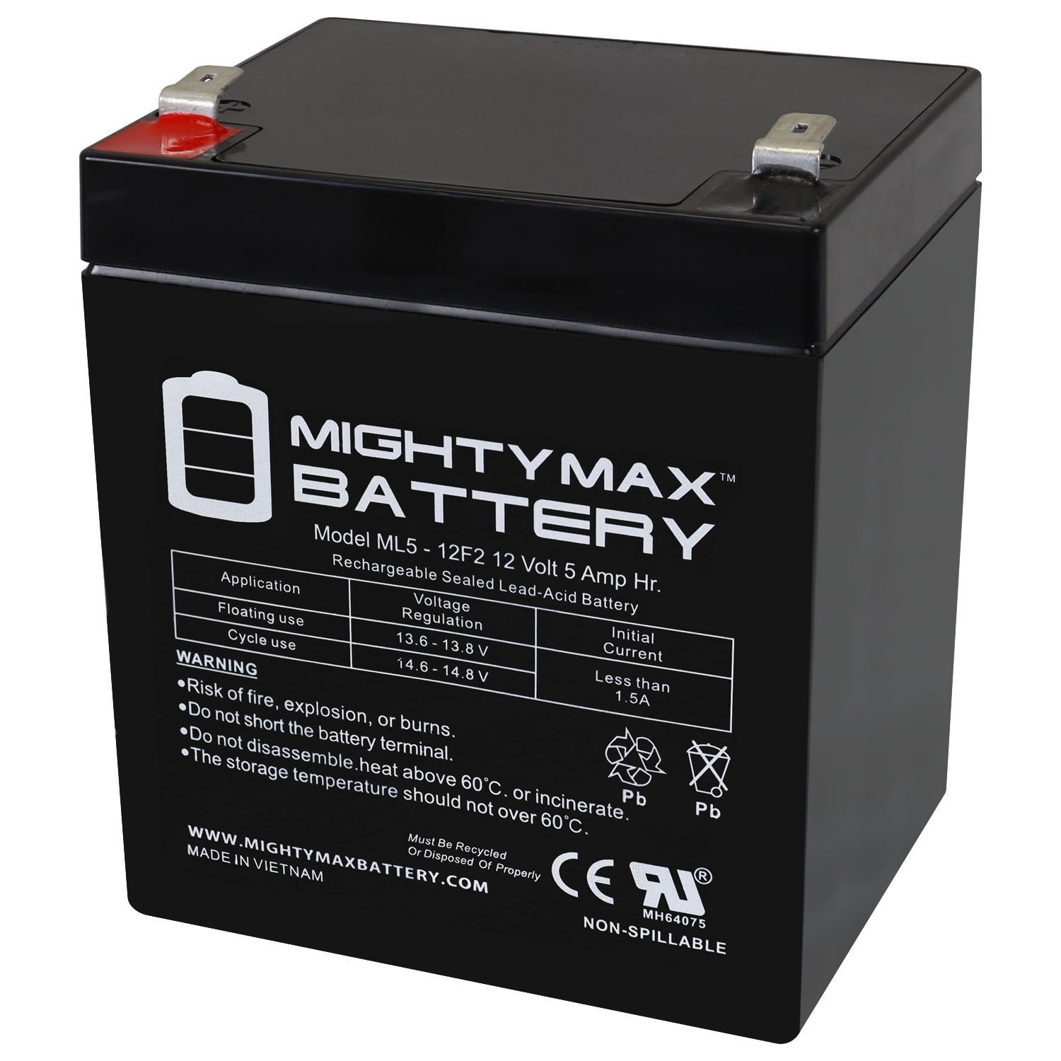 Mighty Max 12V 5Ah F2 SLA Replacement Battery for Ion Block Rocker Speaker
