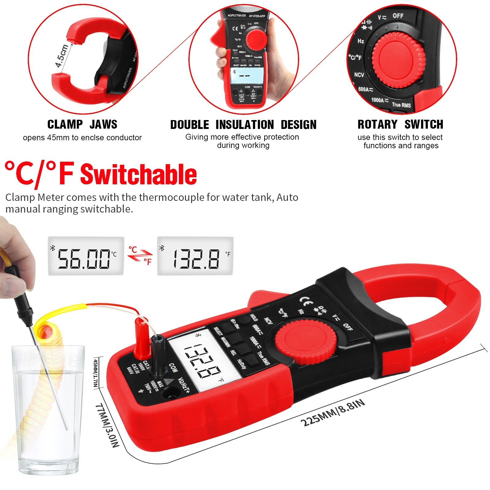 HoldPeak Digital Clamp Meter Multimeter TRMS Auto-Ranging AC/DC Volt Amp Tester