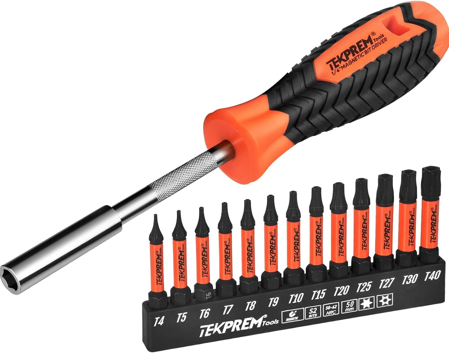 Long Torx Bit Set with Magnetic Bit Driver,TEKPREM 13-Piece Security Torx Screwd