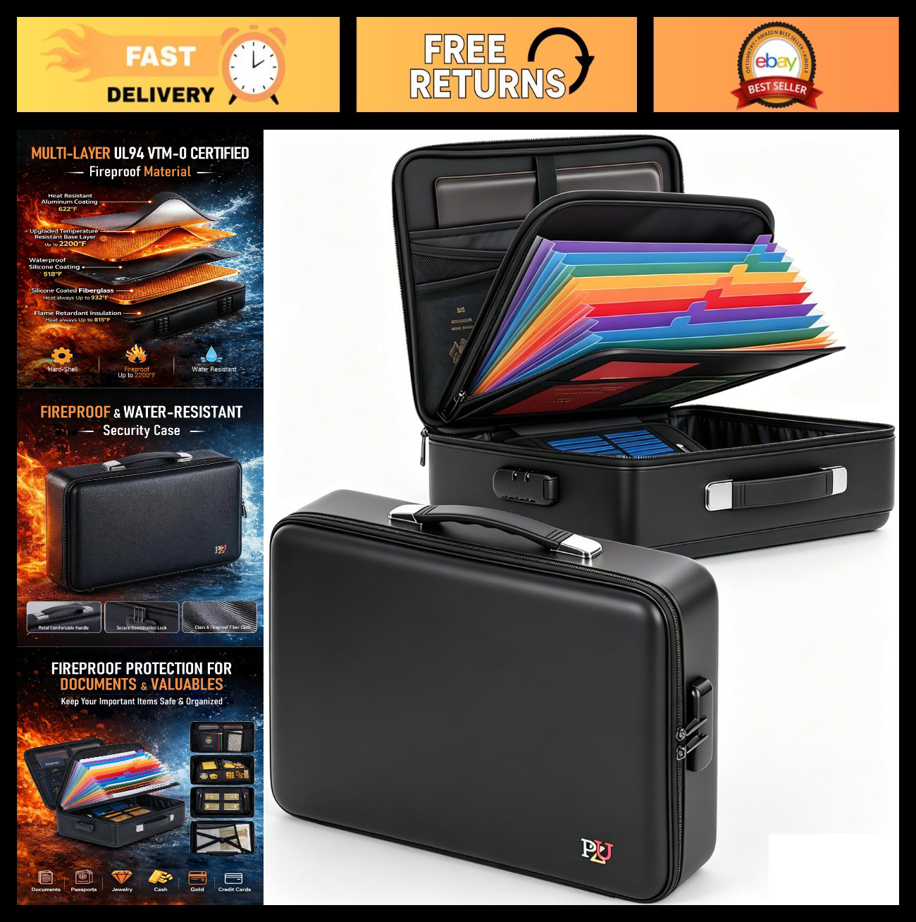 Fireproof Waterproof Document Box Safe with Lock - Hard-Shell Storage for Laptop