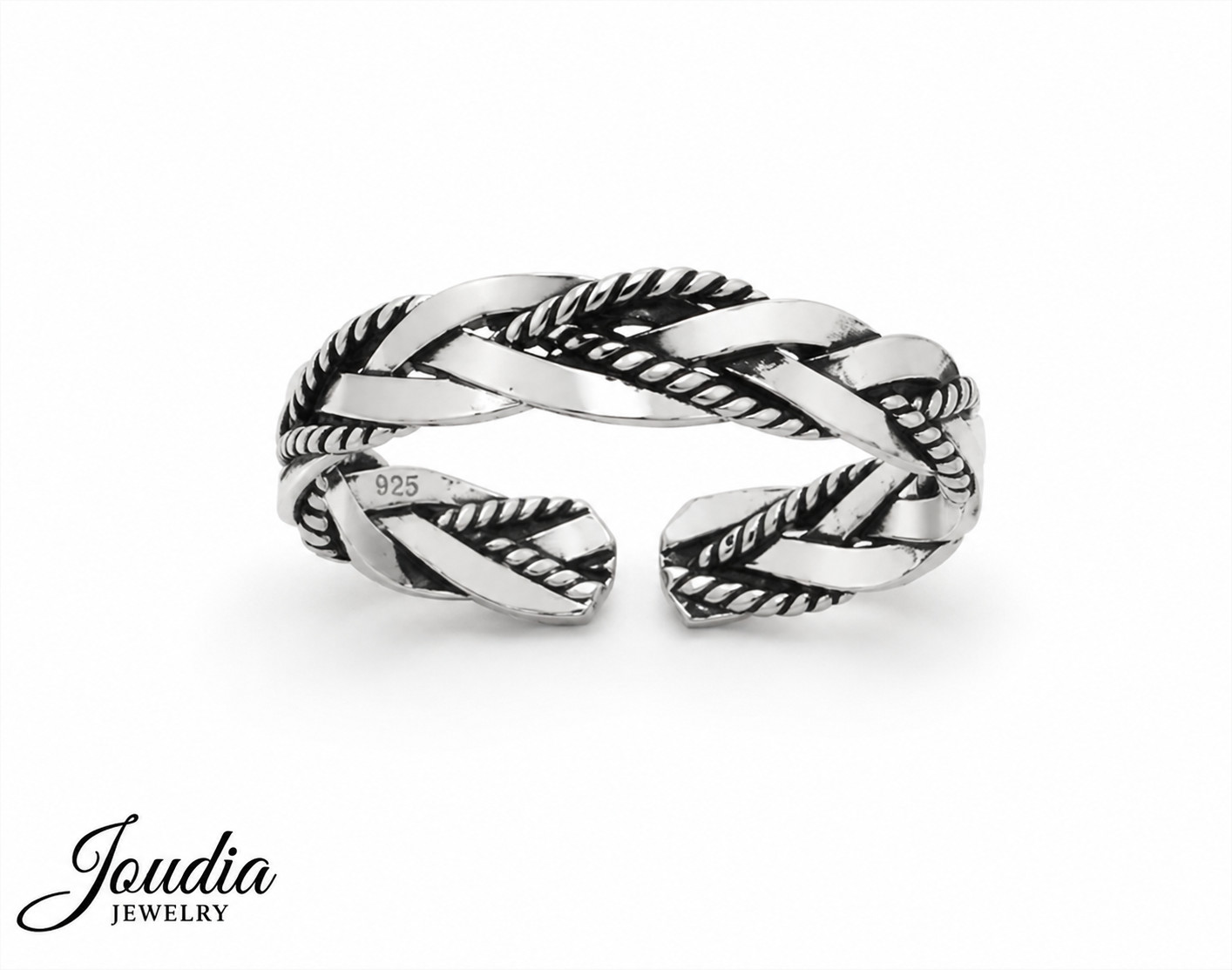 925 Sterling Silver Vintage Toe Ring Adjustable Braided Twisted Jewelry