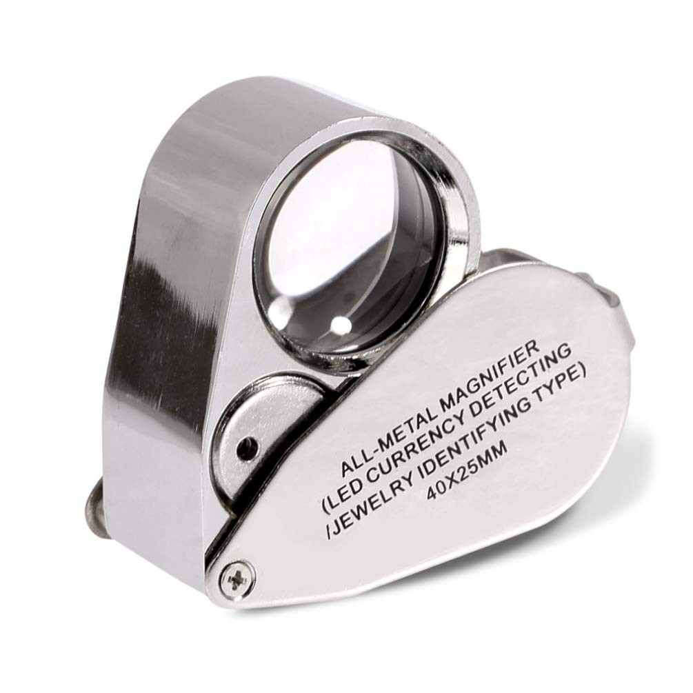 40X Jewelers Loupe Jewelry Loop Coin Magnifier Light Pocket LED Magnifying Glass