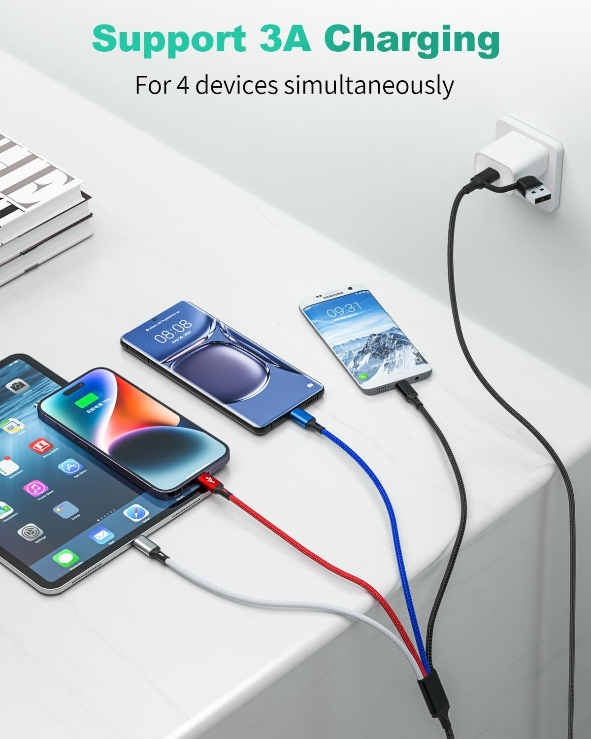 Multi Charging Cable (3Pack 6FT) 4 in 1 Charging Cables for Multiple Devices,...