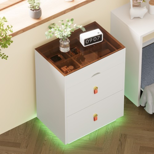 Bedside table 3-drawer 30-inch bedside table with LED light cabinet