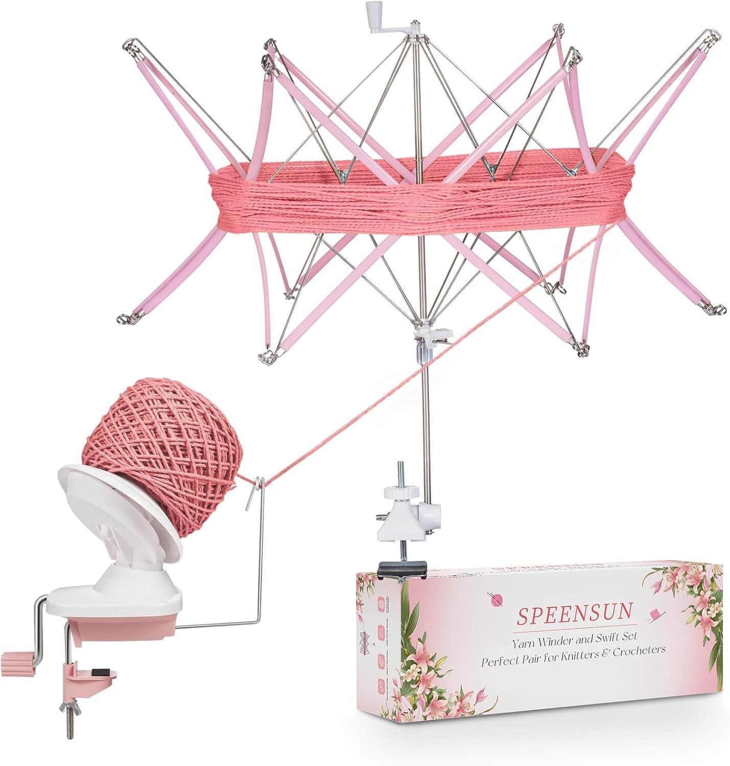 Yarn Winder and Swift Combo, Efficient 3.5 OZ Yarn Cake Maker, Adjustable Ang...
