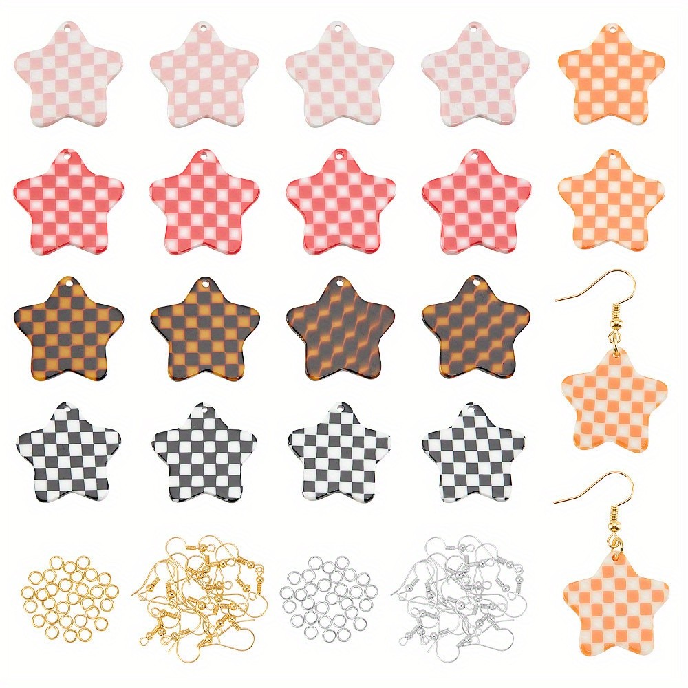 1box 4pcs Dangle Earring Making Kits 20pcs Star Cellulose Acetate(Resin) Pendant