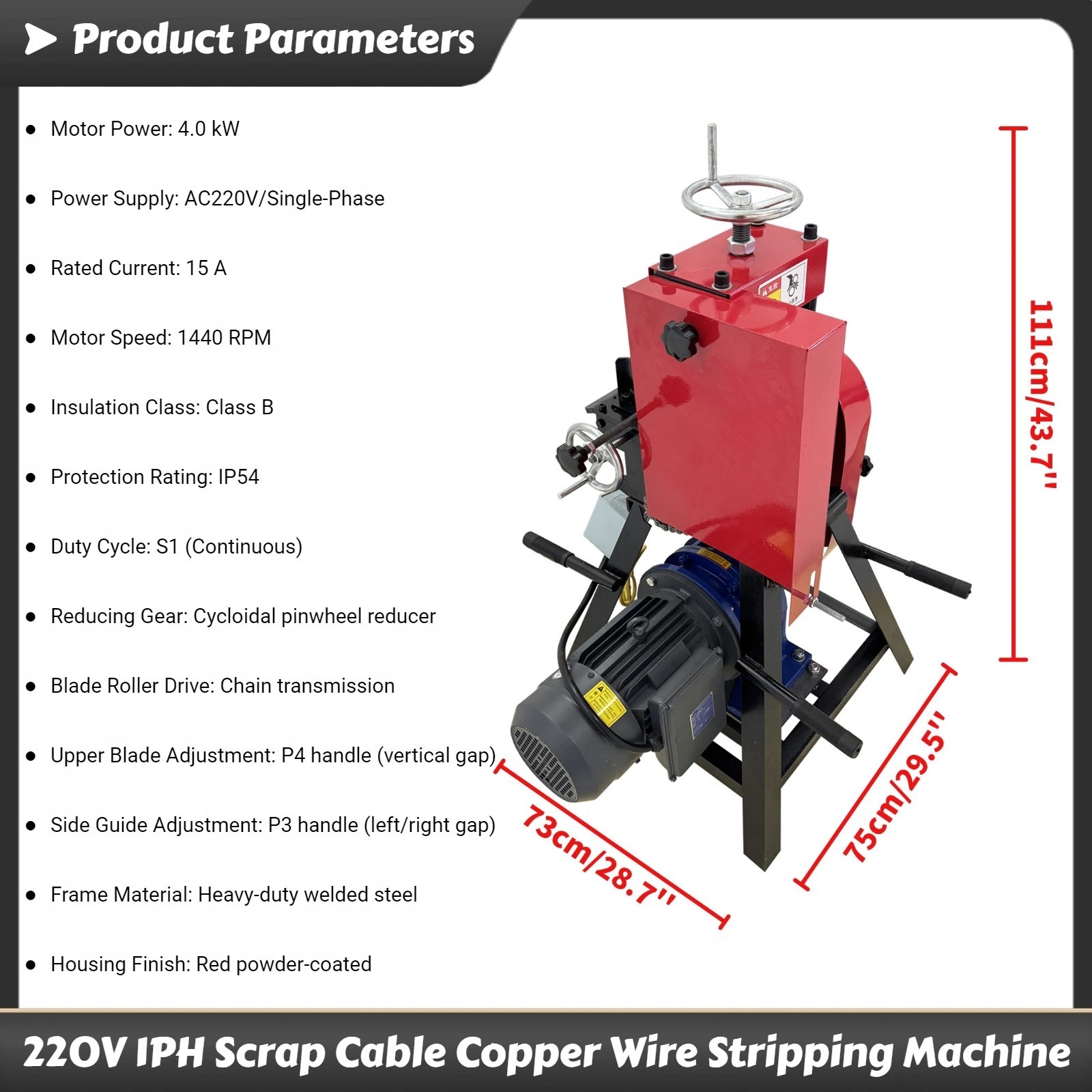 220V 1PH Old Type Wire Stripping Machine Scrap Cable Copper Wire Stripper 4KW