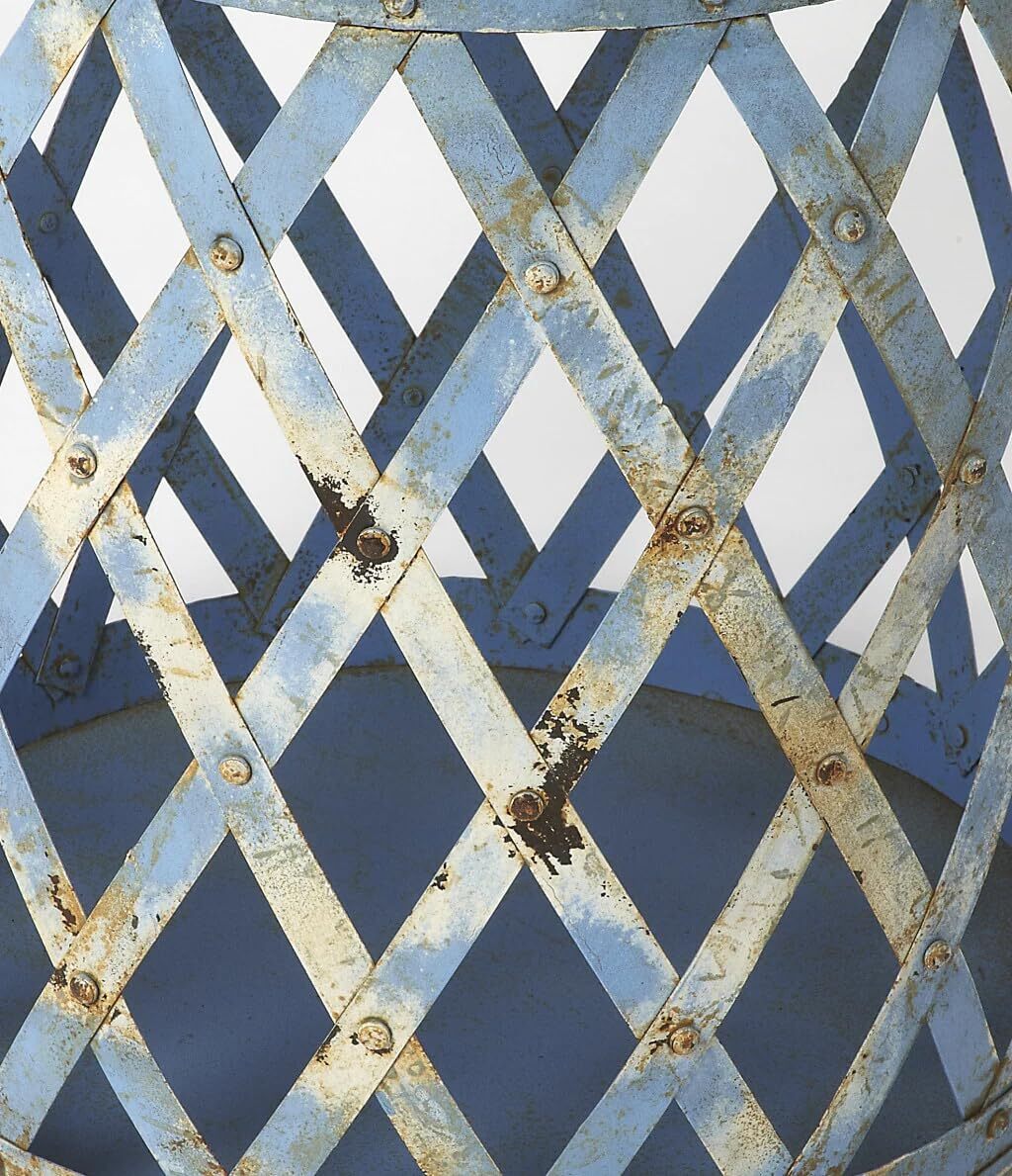 17 Rustic Blue Iron Lattice Round Top End Table