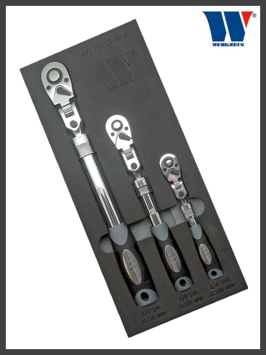 Werkzeug - 1/2, 3/8 & 1/4" Extendable Lockable Flexi Head Ratchets - 11115
