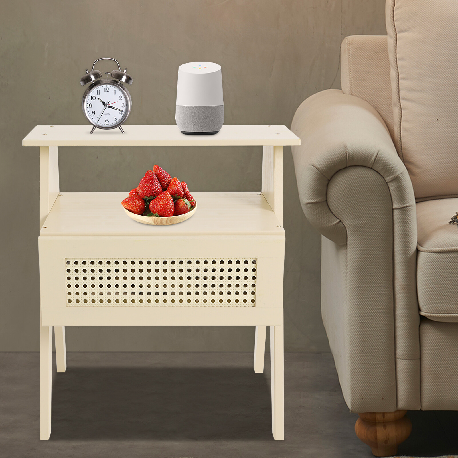 Bedside Table, Office Sofa Side Table Floorstanding Bedside Table With Drawer