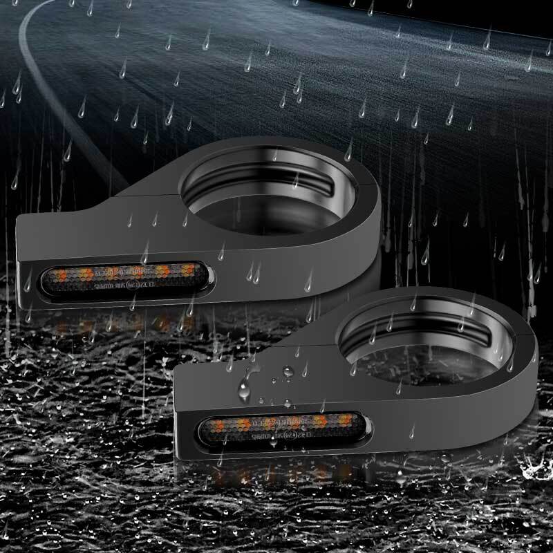 2* Motorcycle 41mm Fork Clamp Front LED Turn Signals Blinker Light Amber+White