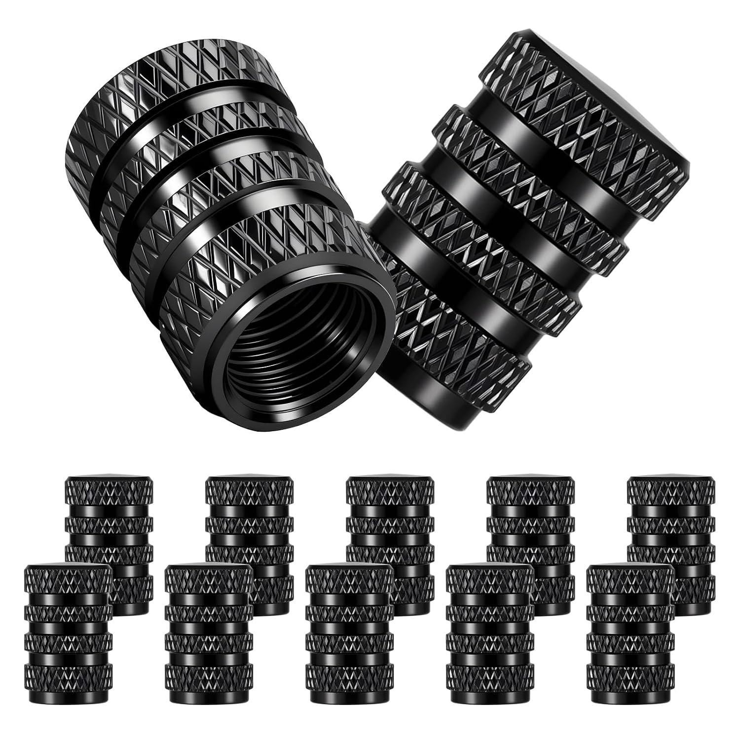 Black Anodized Aluminum Tire Valve Stem Caps 12PCS Corrosion Resistant