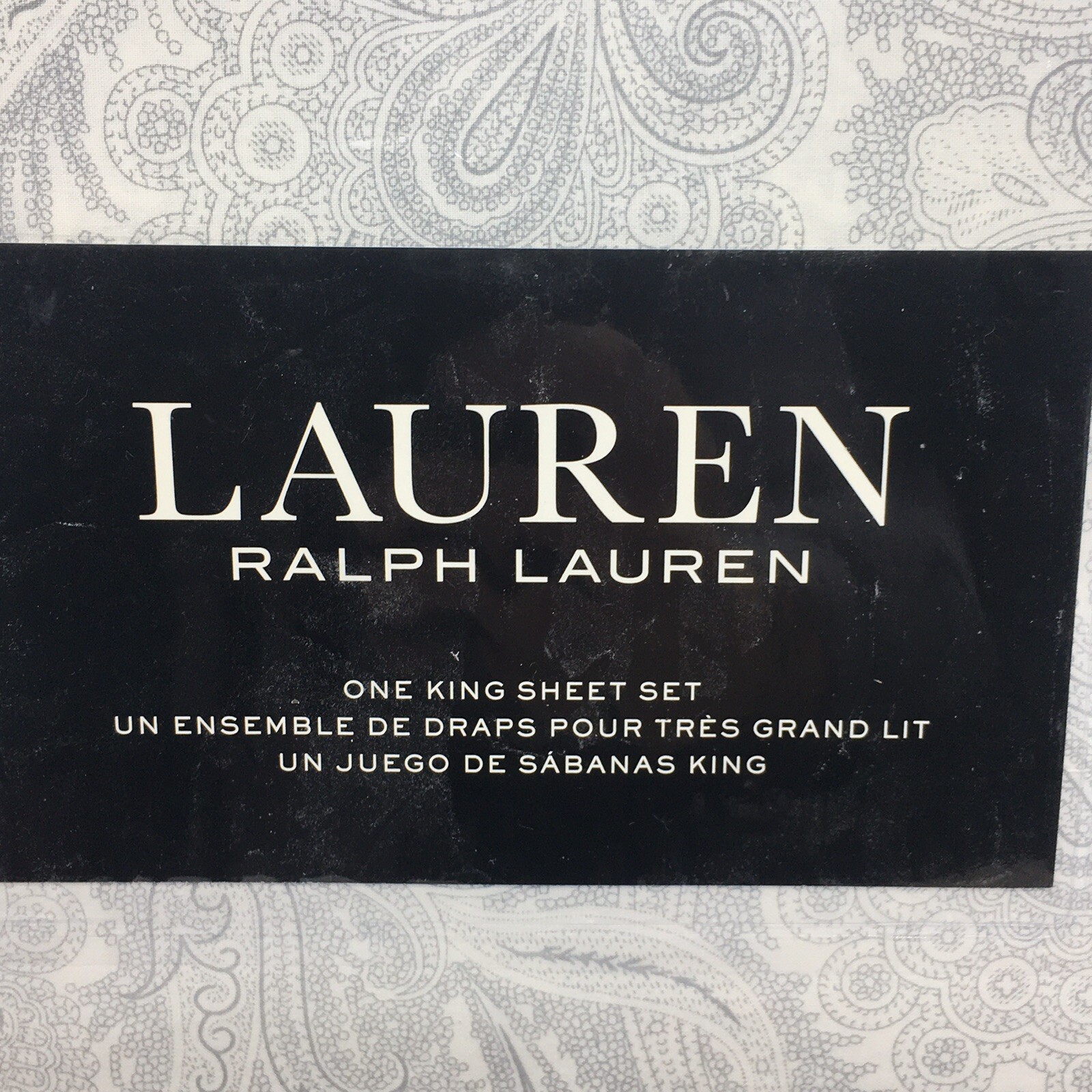 4pc Ralph Lauren Gray Paisley KING Sheet Set Off White Extra 18" Deep Mattress
