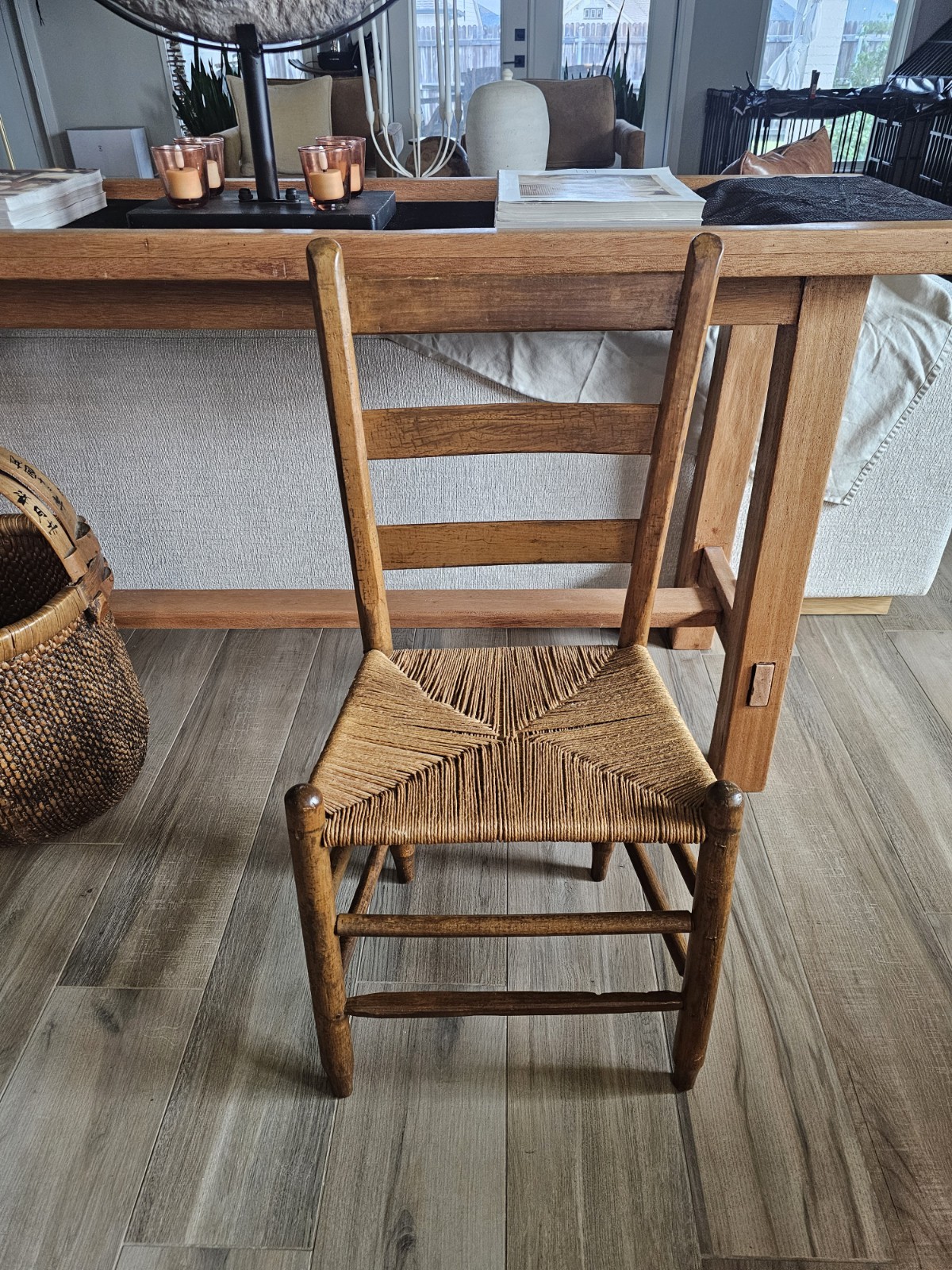 Antique Rush Seat Chair With Ladder Back