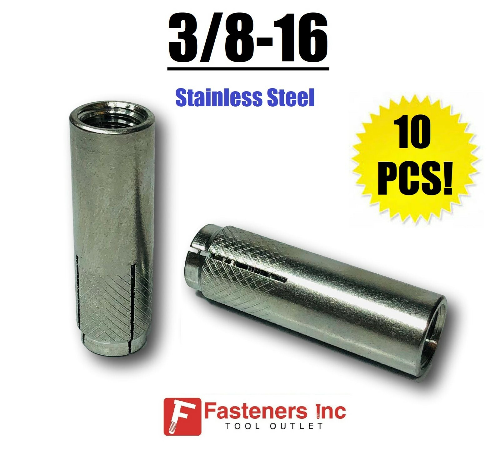 (QTY 10) 3/8-16 Drop-In Female Concrete Expansion Anchor Stainless Steel 304