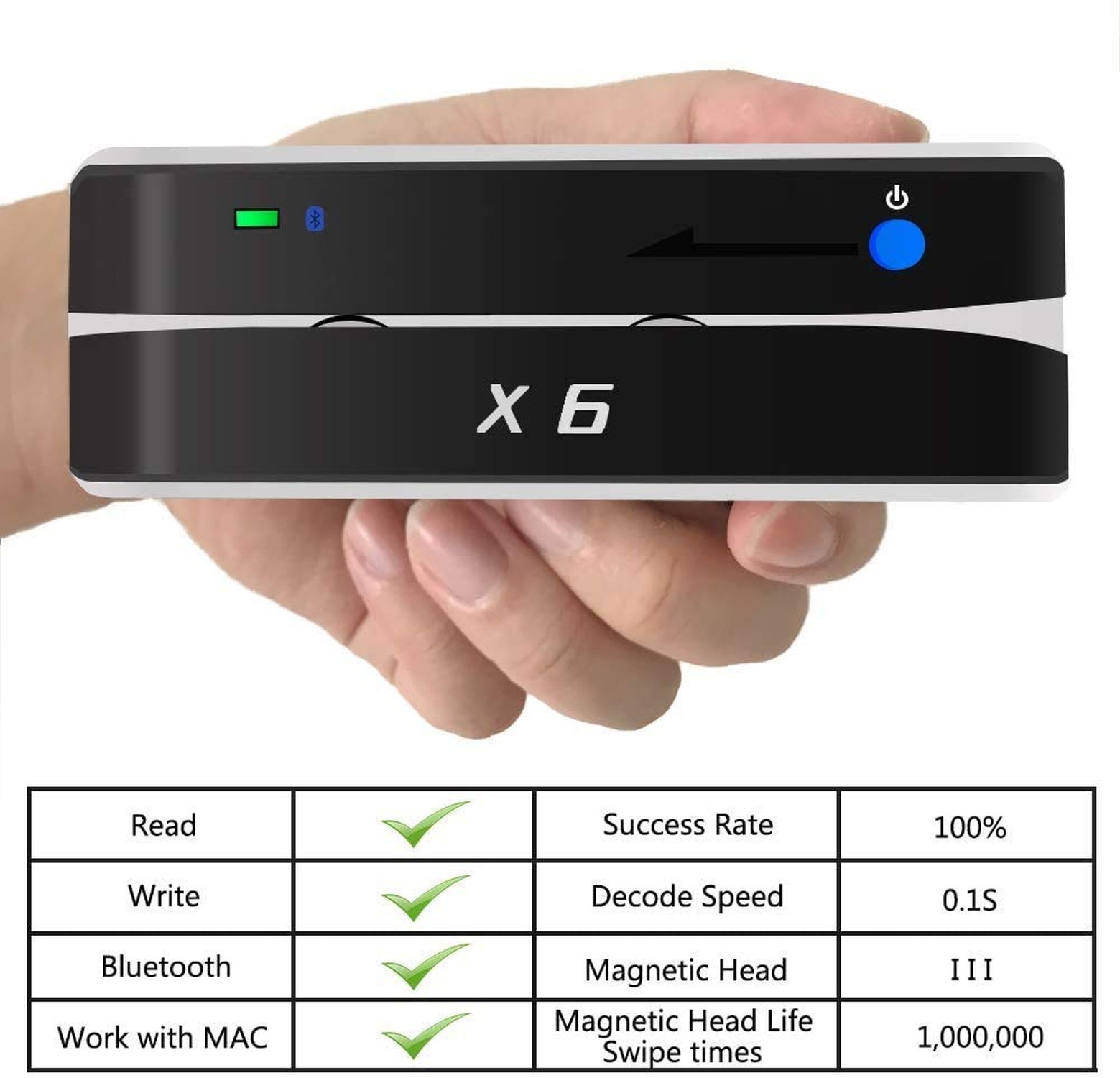 X6 Bluetooth Card Reader Writer USB 3 Tracks Swipe Encoder