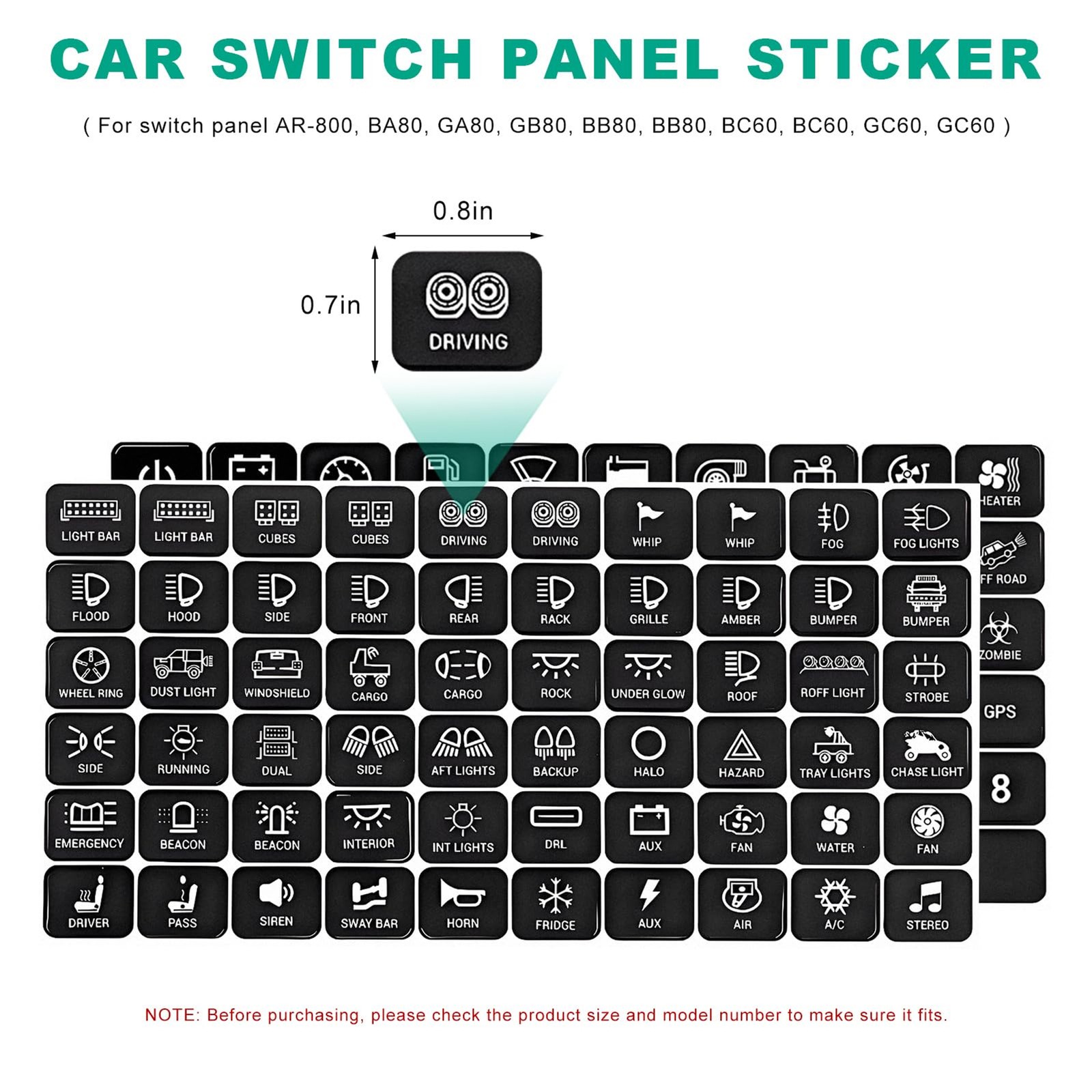 120PCS Car Switch Panel Sticker, Auto Console Switch Label Decal Kit Panel Butto