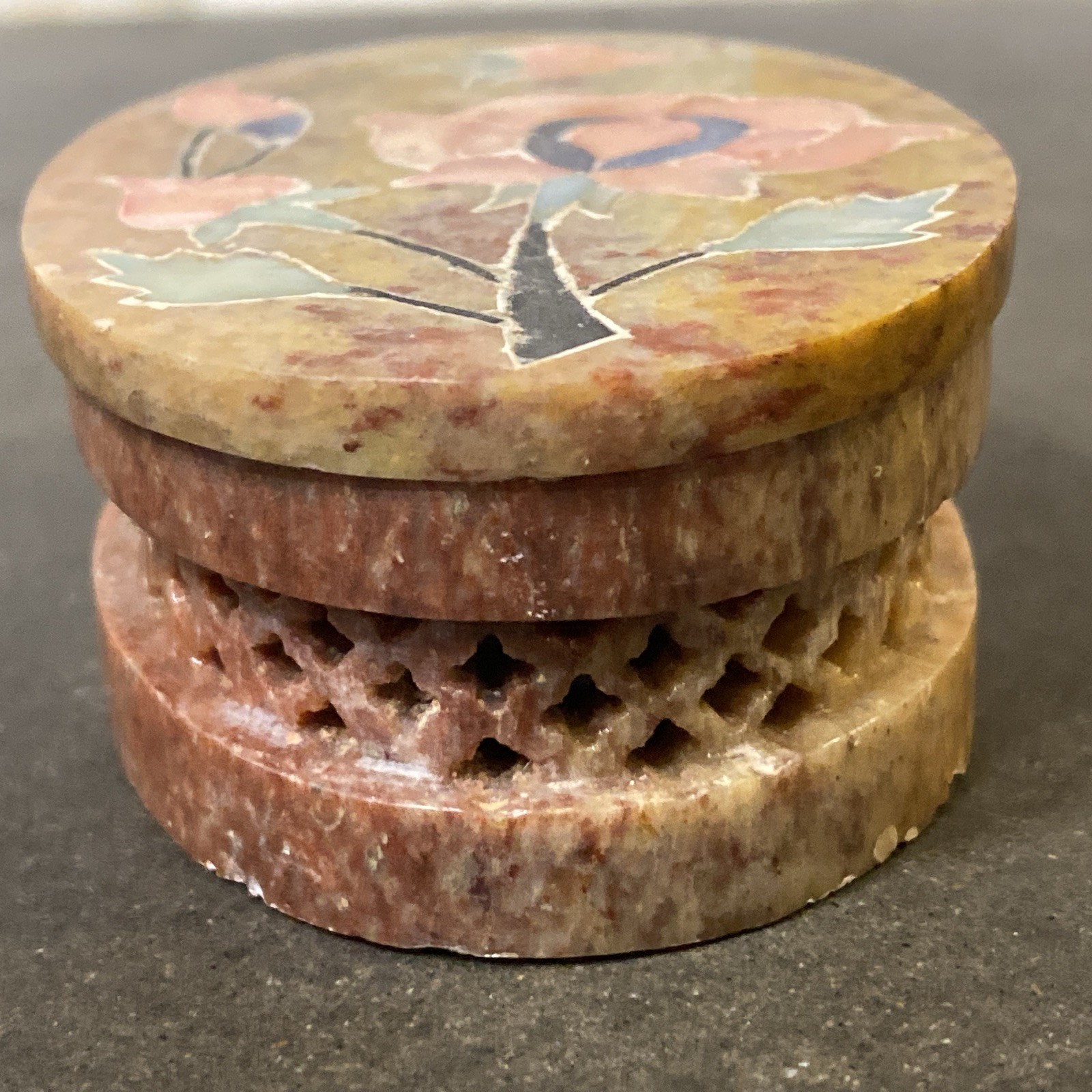 Stone Trinket Box with Inlaid Flowers