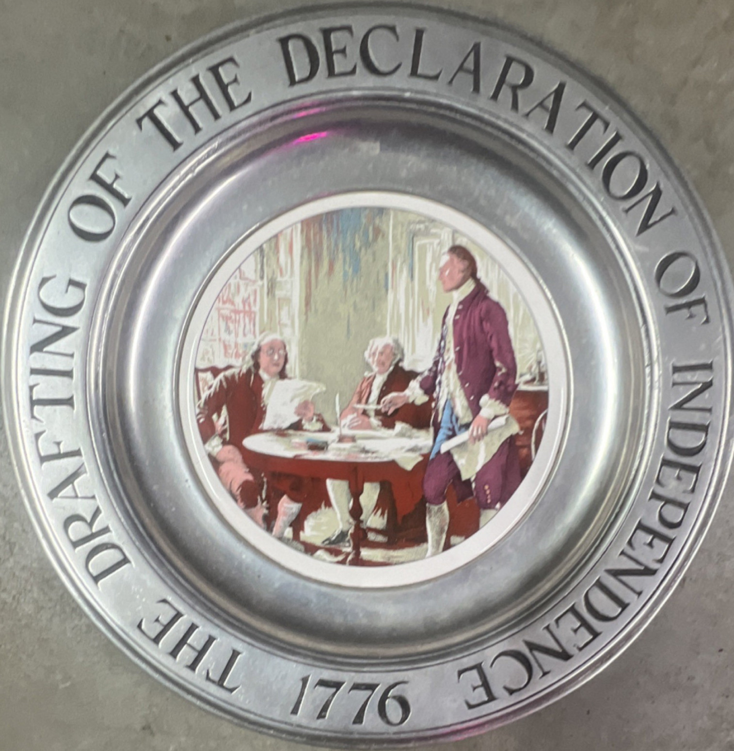 The Drafting of the Declaration of Independence 1776 Pewter Plate Collectible