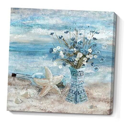 Bathroom Decor Wall Art Blue Beach Picture Ocean 14L" x 14W" Beach Wall Art
